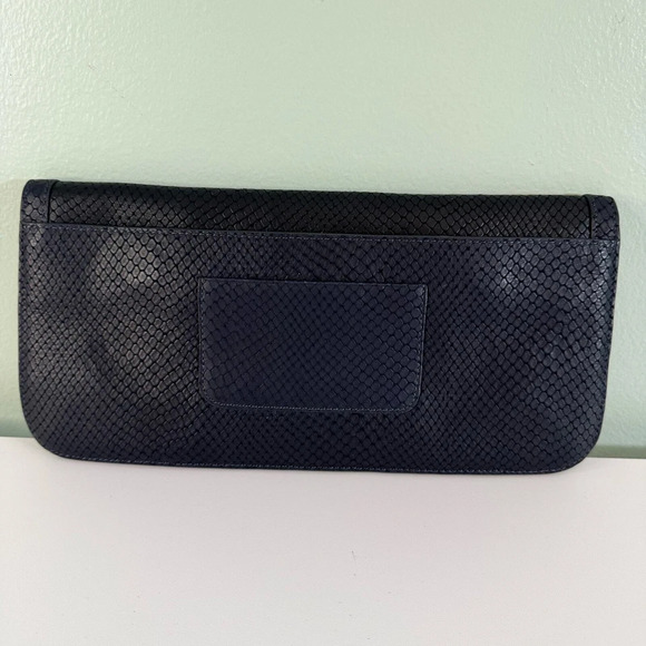 Time's Arrow Calfskin Gya Clutch Gongola Purse Flap Over Evening Party Prom Navy - Picture 2 of 9